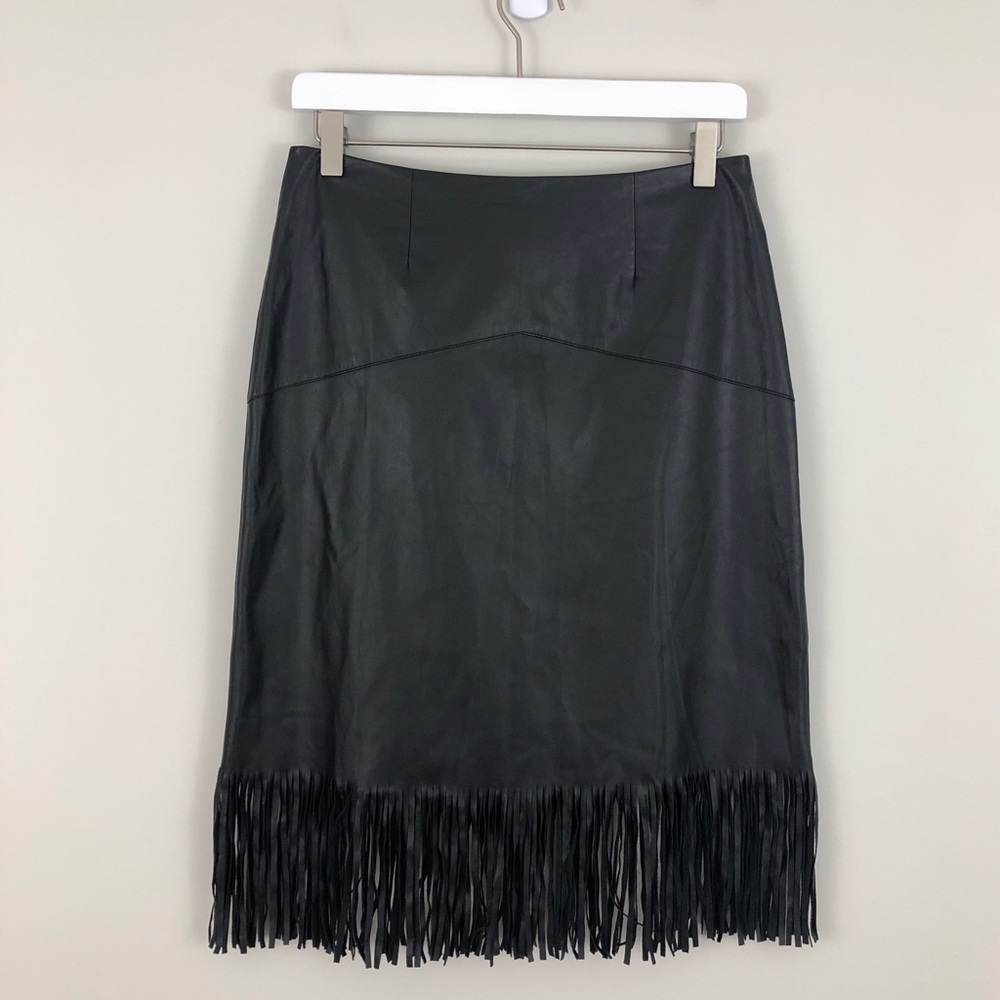 Bella Sky Faux Leather Fringe Pencil Skirt